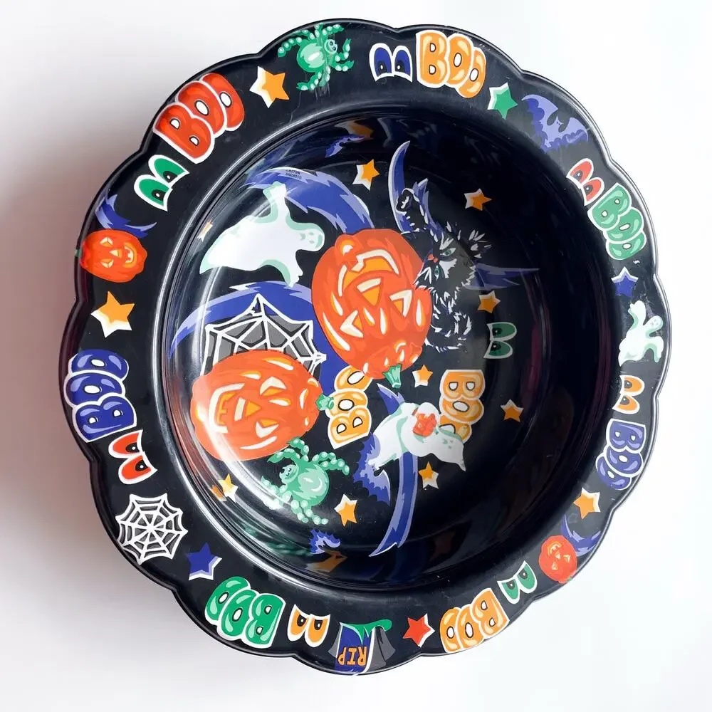Vintage 90s Plastic Scalloped Boo Halloween Trick or Treat Candy Bowl